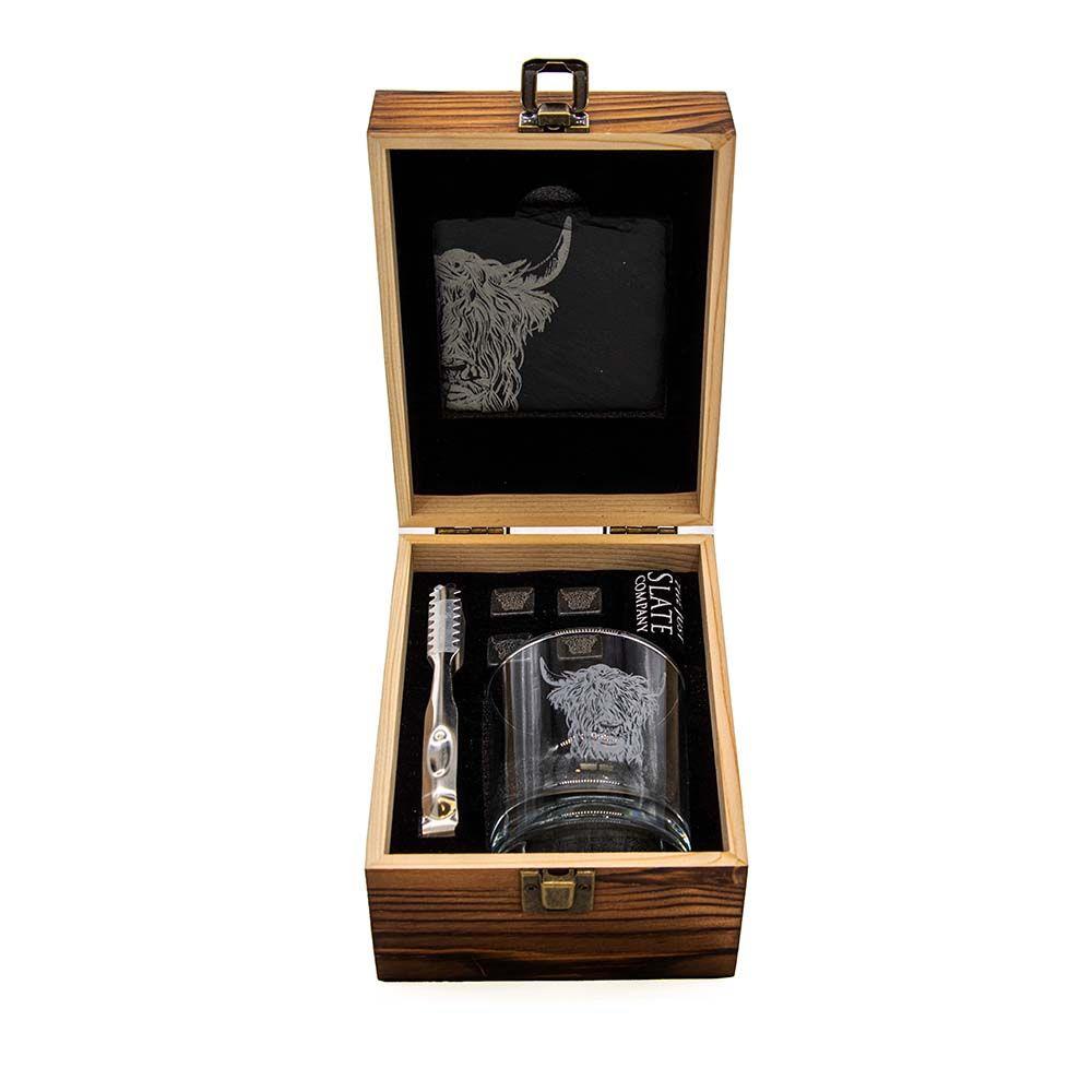 Wooden Boxed Highland Cow Drinks Set