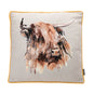 Mustard Yellow Trim Highland Cow Cushion