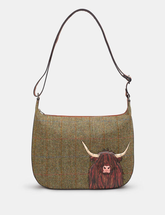Green Brown Leather Highland Cow Handbag