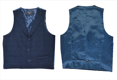 Navy Blue Check Wool Waistcoat