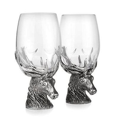 Stag Head Wine Glass Pair