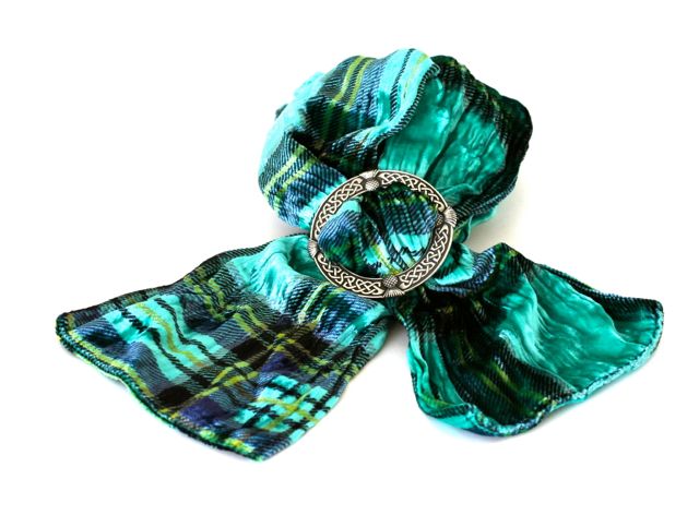 Green Tartan Velvet Scarf and Gift Set