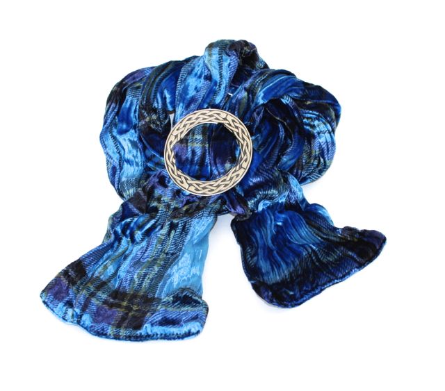 Royal Blue Tartan Velvet Scarf and Ring Gift Set