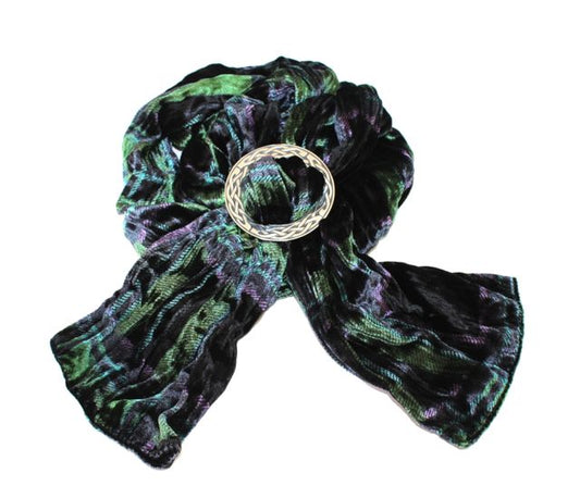 Black Green Tartan Velvet Scarf and Gift Set