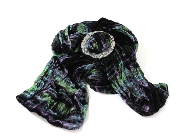 Black Green Tartan Velvet Scarf and Gift Set