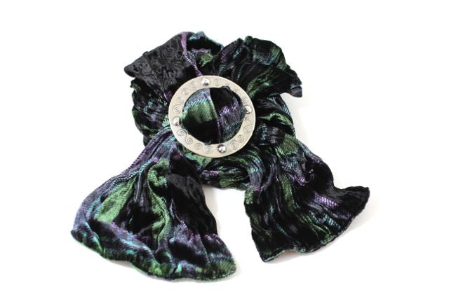 Black Green Tartan Velvet Scarf and Gift Set