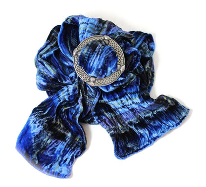 Royal Blue Tartan Velvet Scarf and Ring Gift Set