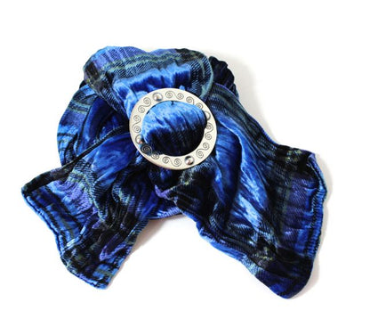 Royal Blue Tartan Velvet Scarf and Ring Gift Set