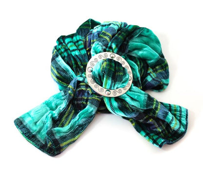 Green Tartan Velvet Scarf and Gift Set