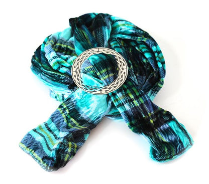 Green Tartan Velvet Scarf and Gift Set