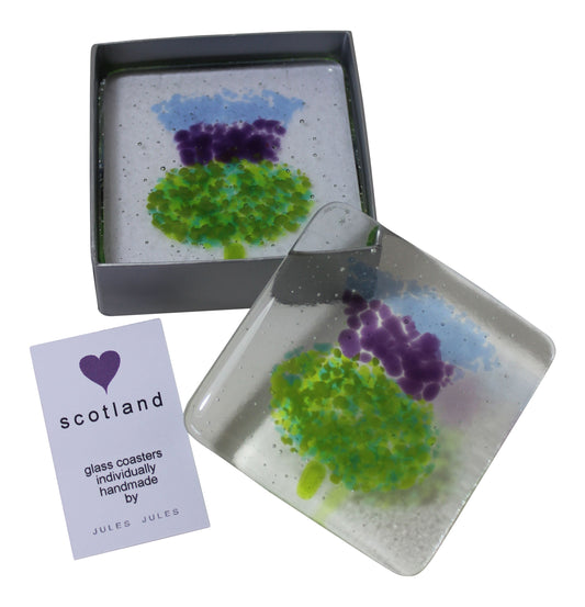 Fused Glass Thistle Coaster Pair