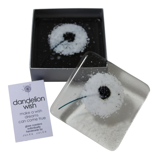 Glass Dandelion Coaster Pair