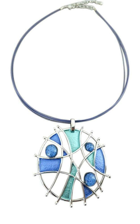 Blue Green Rhodium Necklace