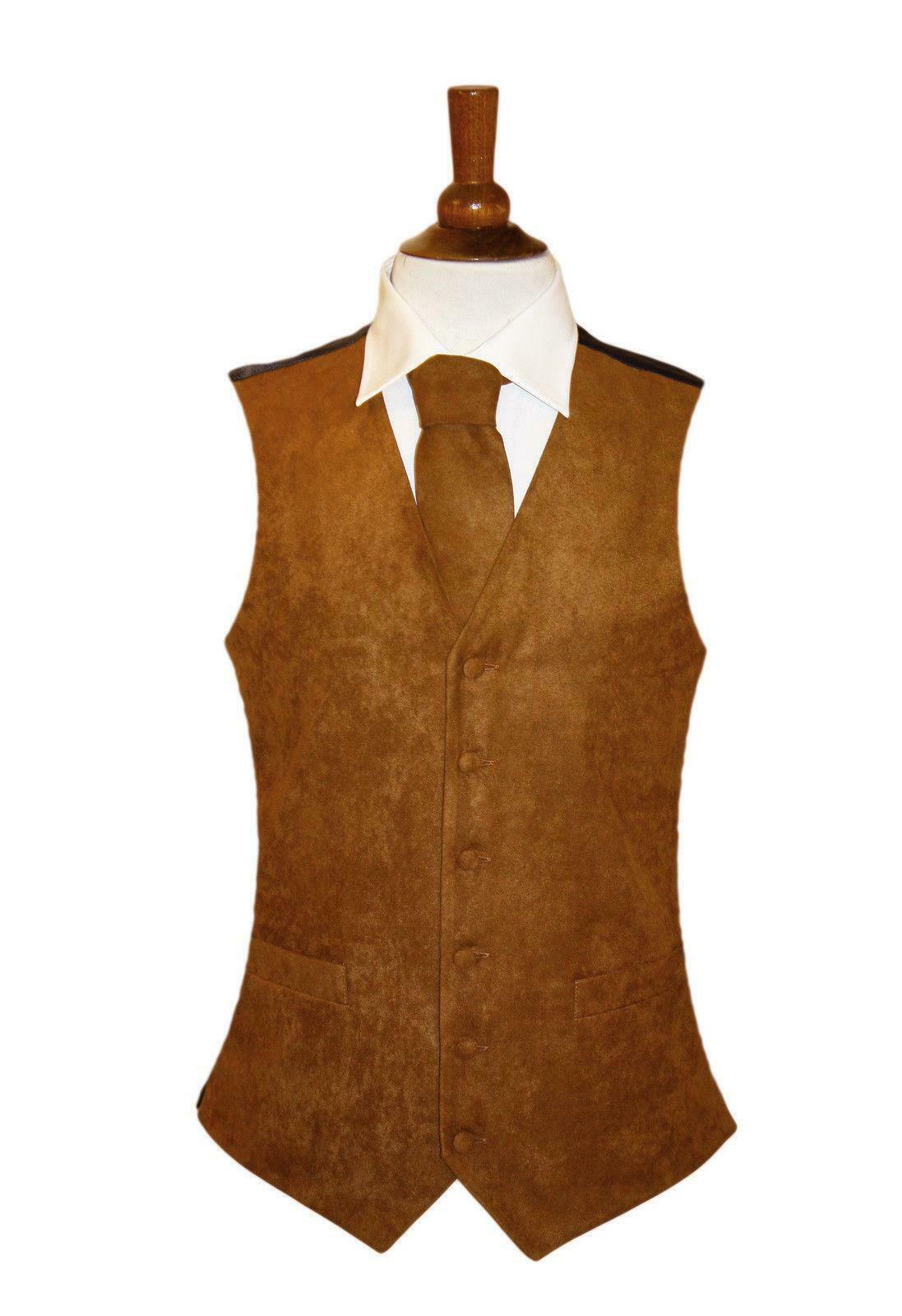 Suede Effect Waistcoat with Optional Matching Tie - Biege