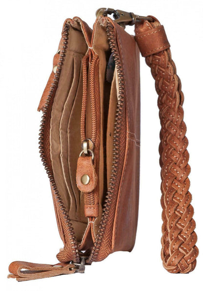 Leather 2 Zip Purse In Tan Or Black