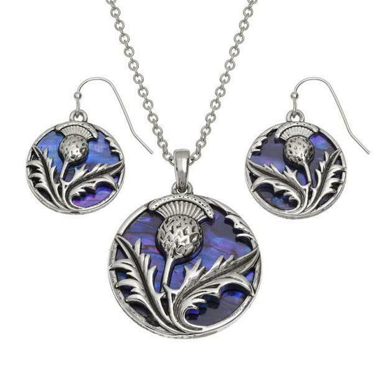 Paua Shell Thistle Necklace & Earring Set