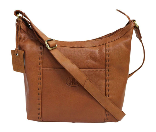 Brown Tan Scooped Leather Shoulder Handbag