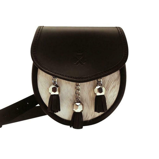 Black & Cream Leather Sporran Handbag