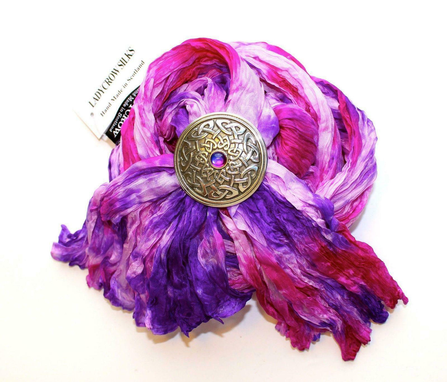 Pink Purple Pongee Scarf - Celtic Knot Ring