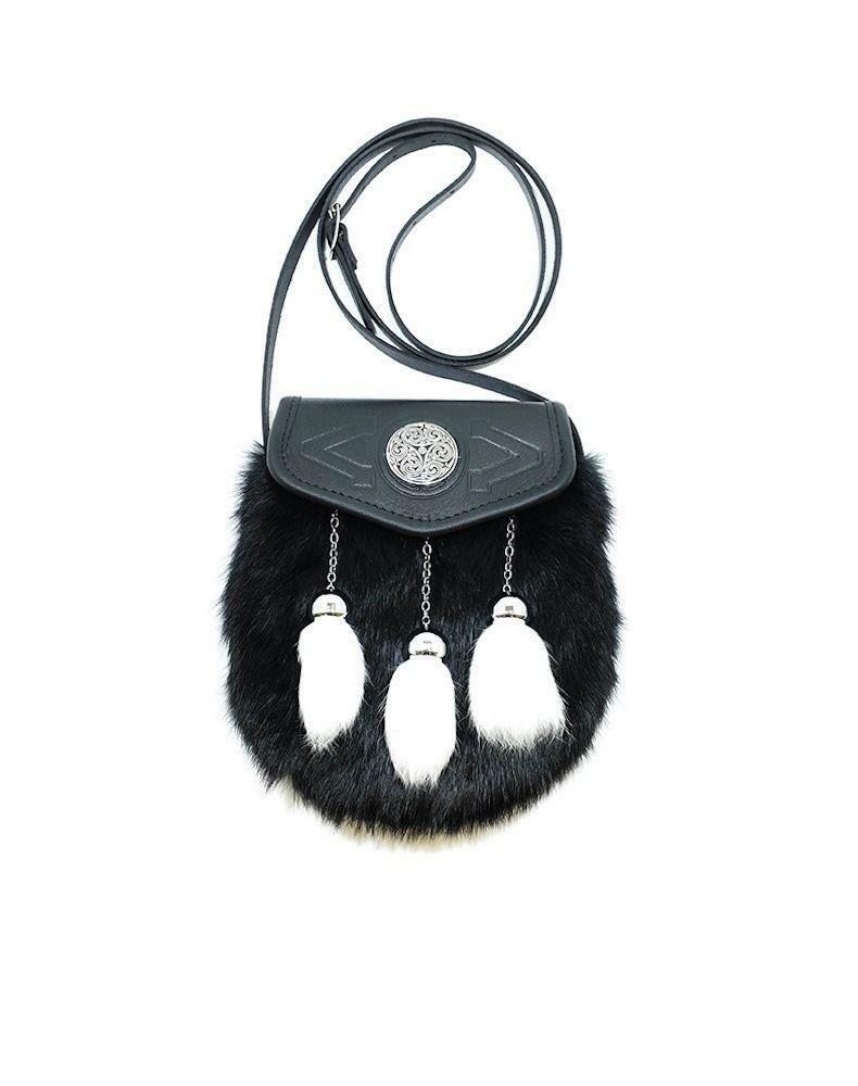 Black and White Rabbit Fur Sporran Handbag