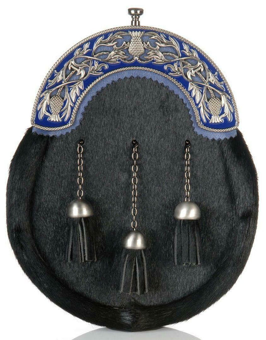 Thistle Dress Sporran Black Antique Blue Enamel Cantle