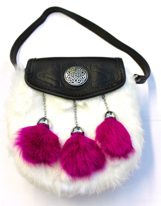 Pink and White Rabbit Fur Sporran Handbag