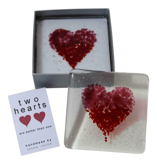 Red Heart Glass Coaster Pair