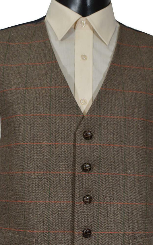 Wool Handle Check Waistcoat - Brown Check