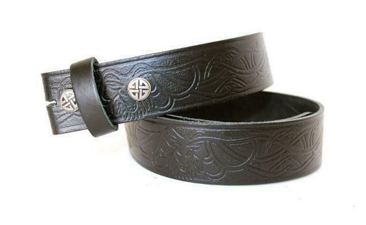 Leather Celtic Stag Snap Belt