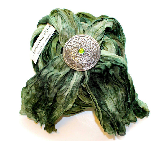 Green Silk Scarf - Celtic Knot Ring