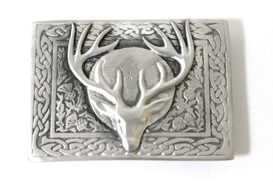 Stag and Thistle Celtic Knot Kilt Buckle