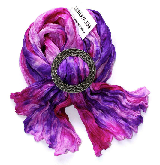 Pink and Purple Silk Scarf - Celtic Knot Ring Gift Set