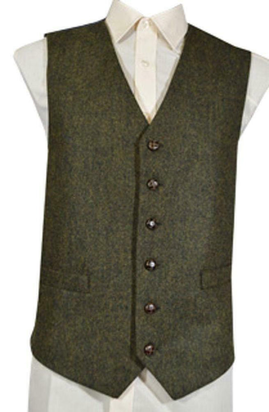 Wool Blend Tweed Waistcoat - Green Flecked