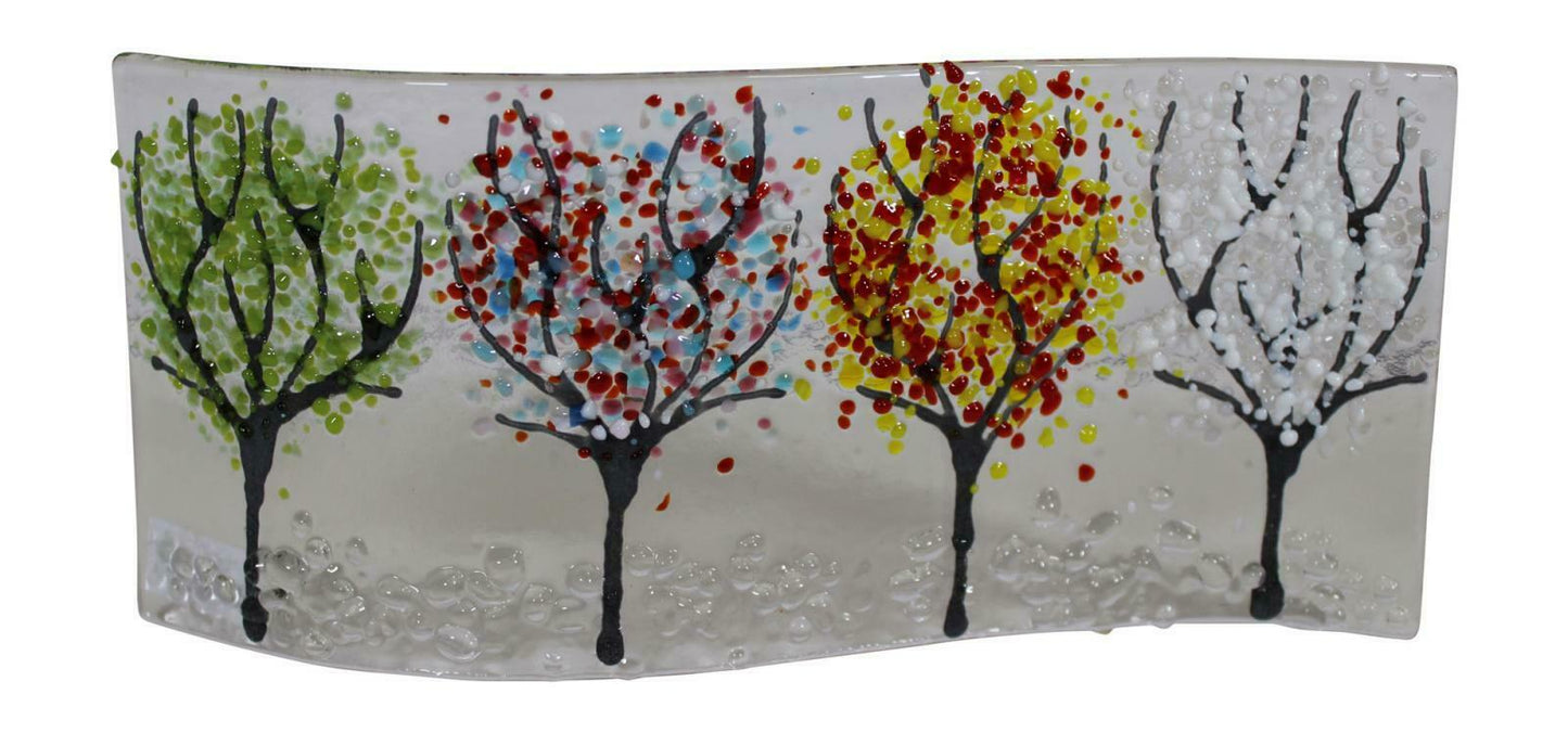Hand Fused Four Tree Glass Wave Panel