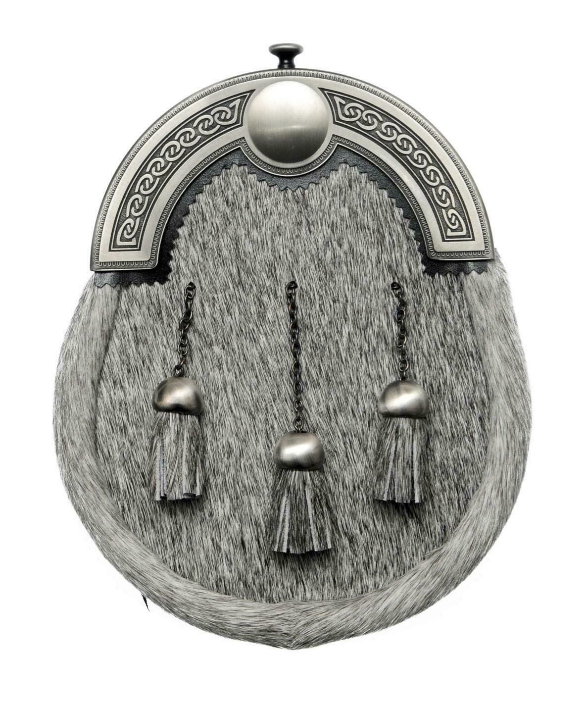 Stunning Grey Bovine Full Dress Sporran Traditional Oval Celtic Design Cantle