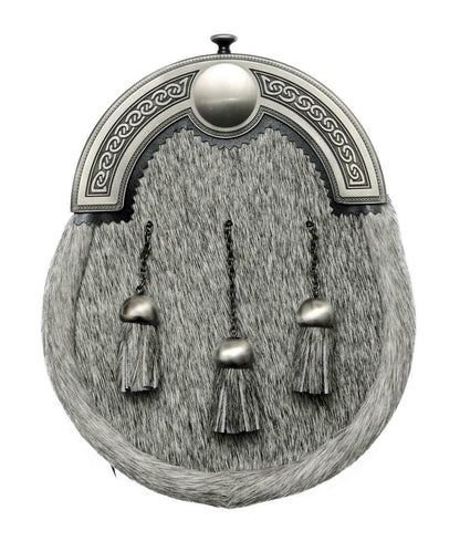 Stunning Grey Bovine Full Dress Sporran Traditional Oval Celtic Design Cantle