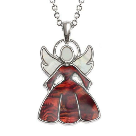 Paua Shell Red Christmas Angel Necklace