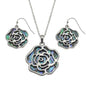 Paua Shell Rose Necklace & Earring Set
