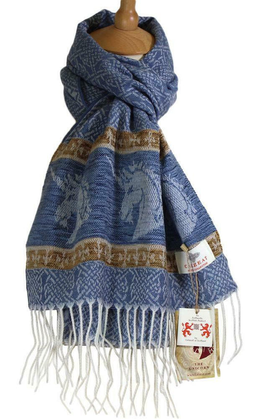 Sky Blue Unicorn Jacquard Wool Scarf