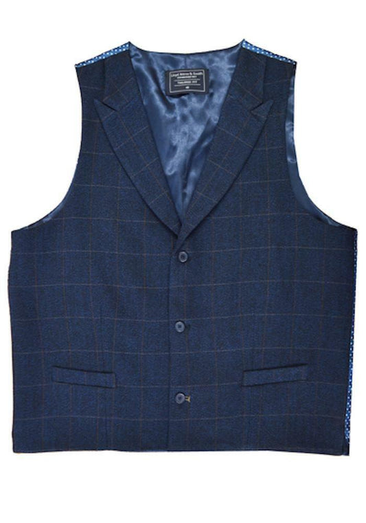 Navy Blue Check Wool Waistcoat