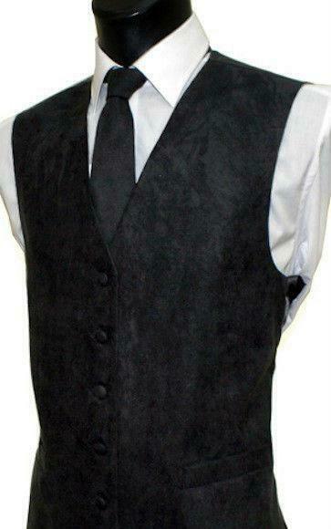 Suede Effect Waistcoat with Optional Matching Tie  - Black
