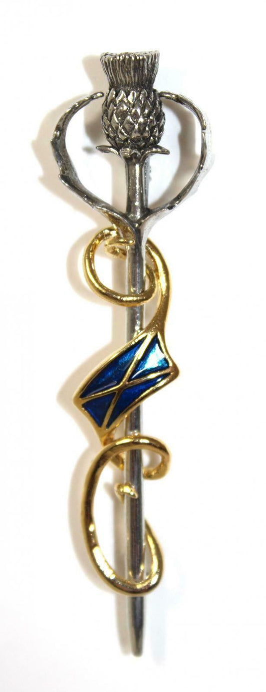 Thistle Blue Saltire Kilt Pin