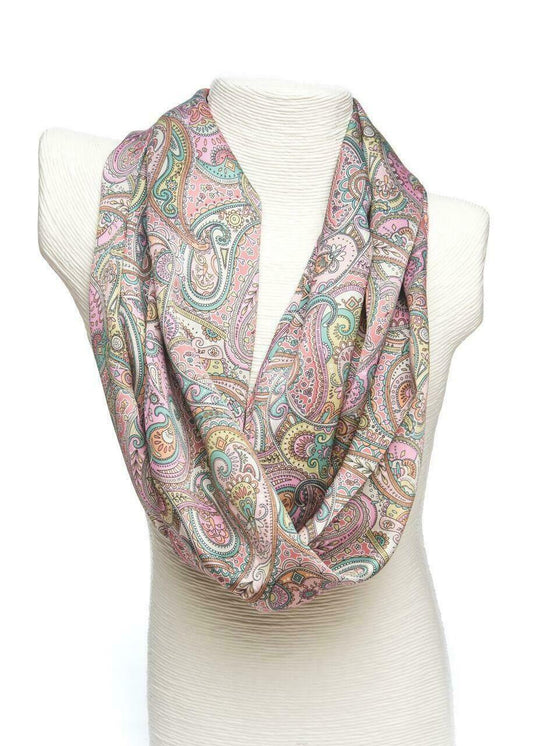 Liberty Silk Satin Scarf - Pink Paisley Design