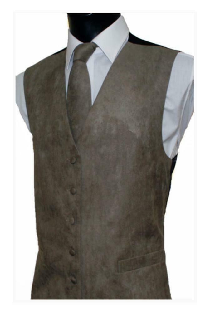 Suede Effect Waistcoat with Optional Matching Tie - Taupe