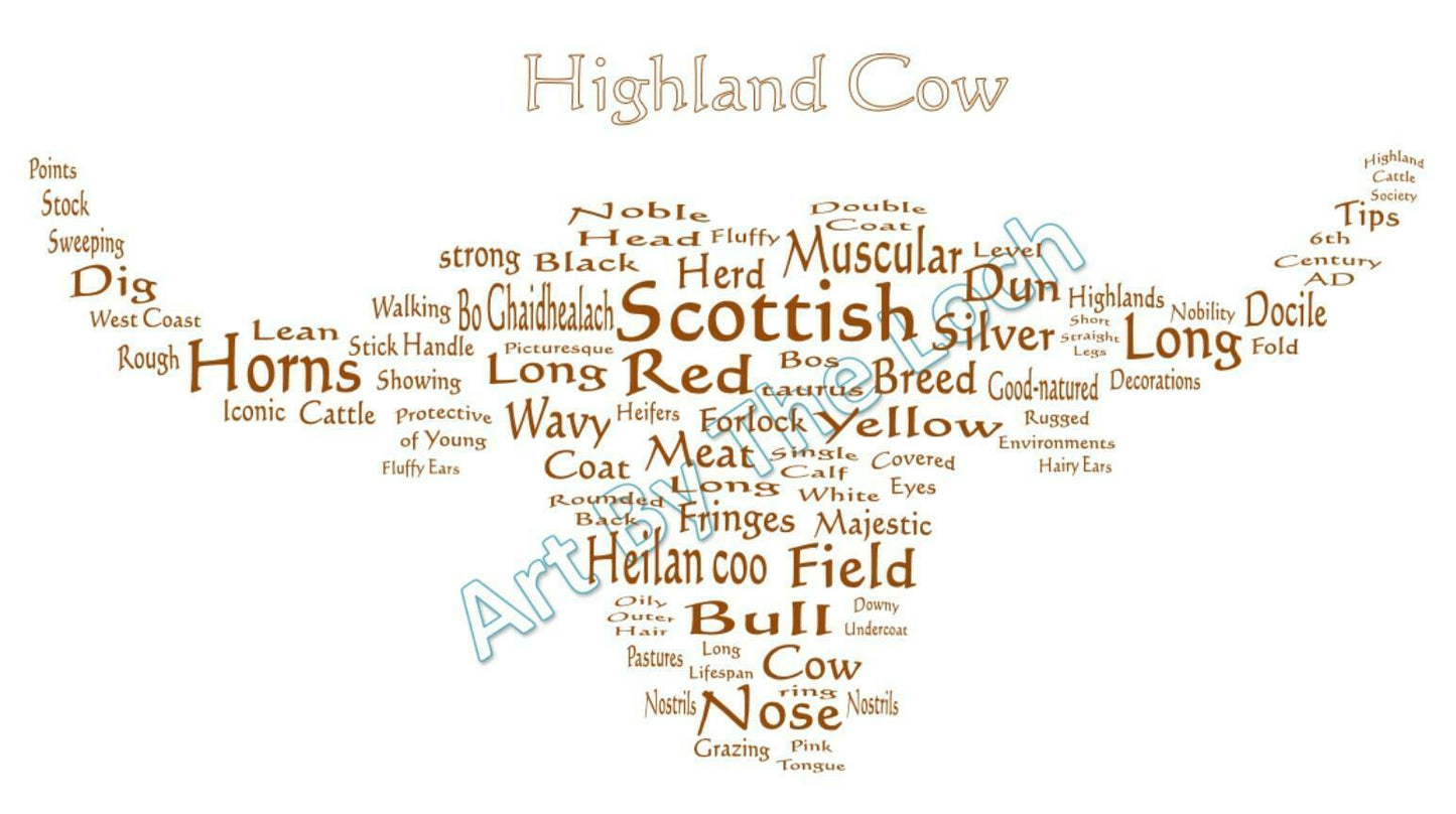 Highland Cow Word Art Picture