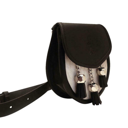 Black & Cream Leather Sporran Handbag