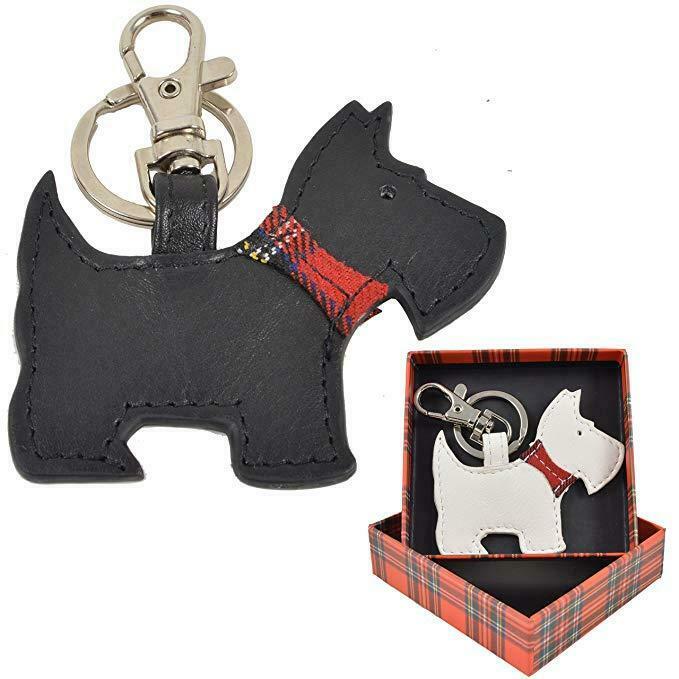 Best Friend Mala Scottie Westie Leather Keyring Fob Clip Tag - Black or White