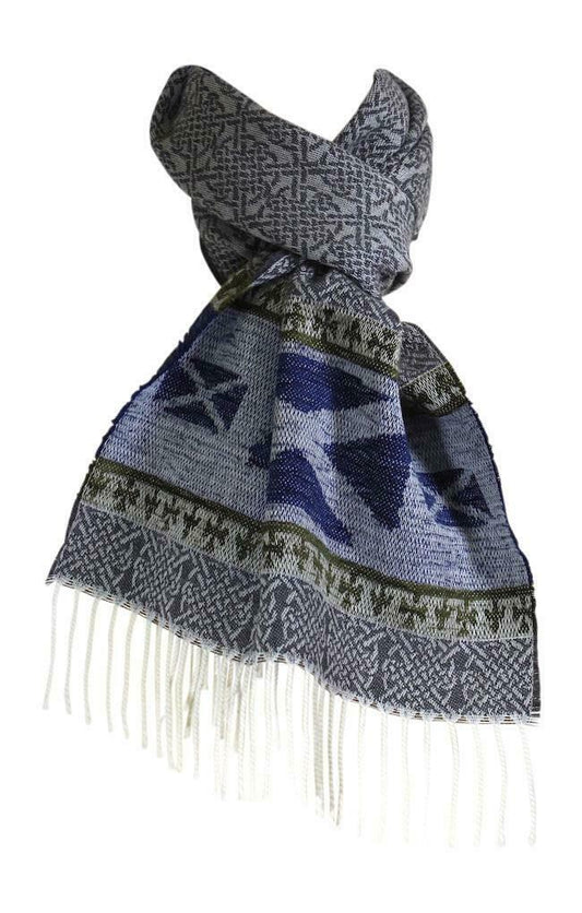 Grey Blue Saltire Jacquard Wool Scarf