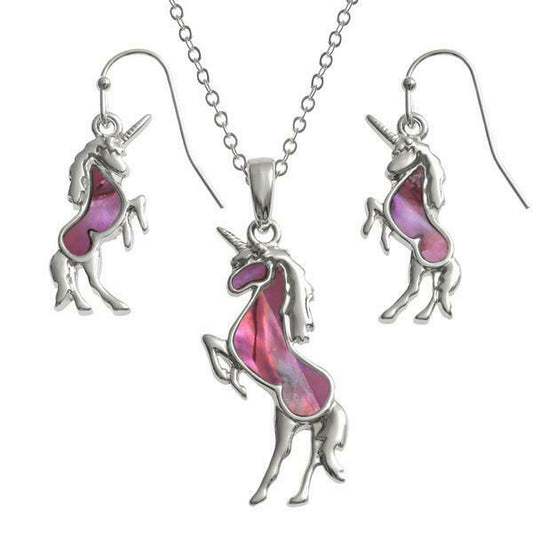 Paua Pink Unicorn Necklace & Earring Set