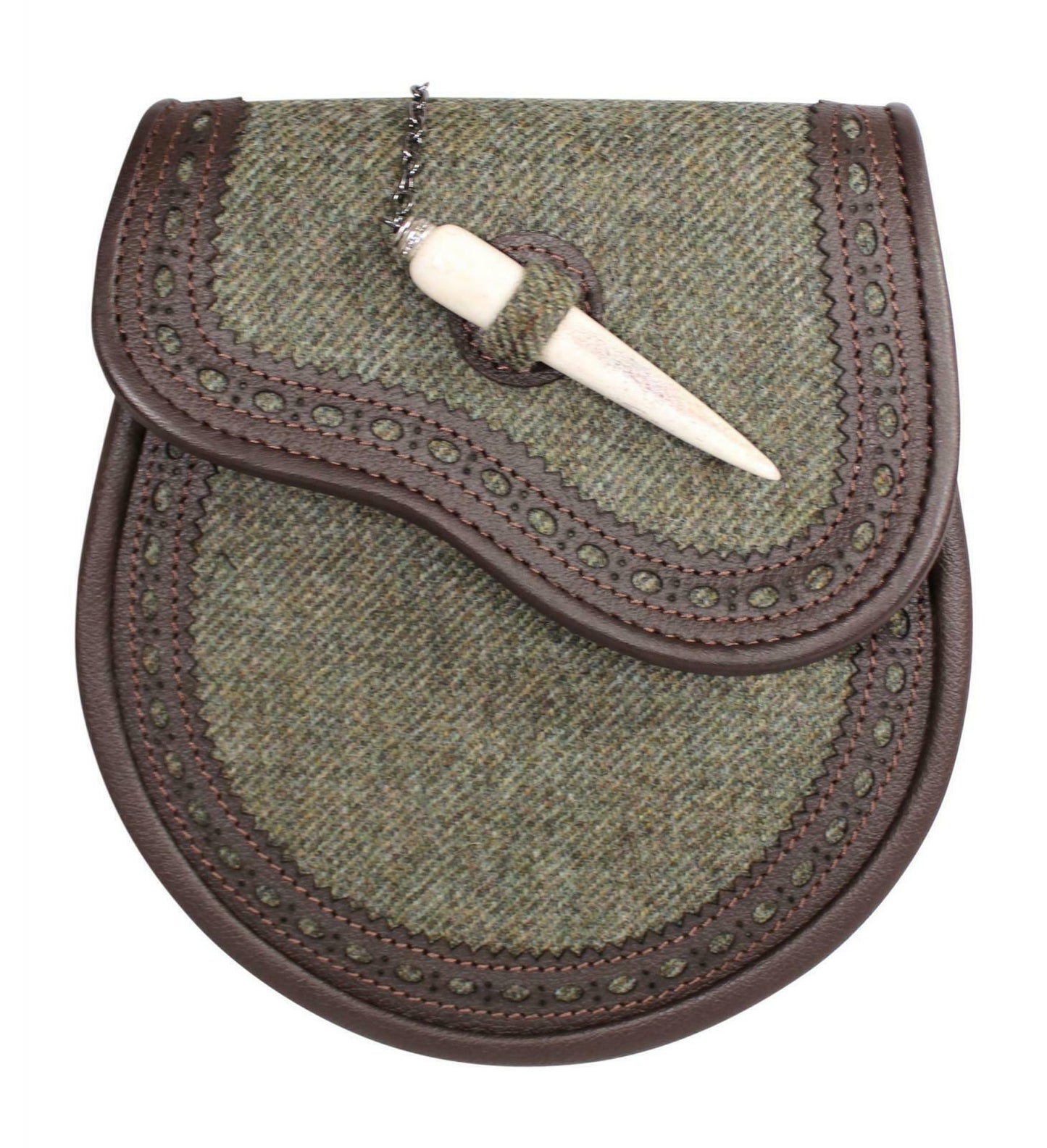 Dress Green Tweed Brown Leather Stalker Sporran